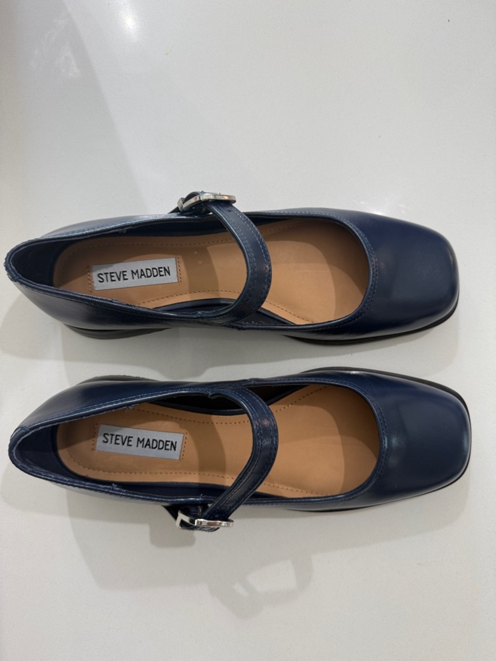 Steve Madden Delancy Navy Leather Mary Jane Flats - Square Toe | Size 9 - Picture 2 of 7
